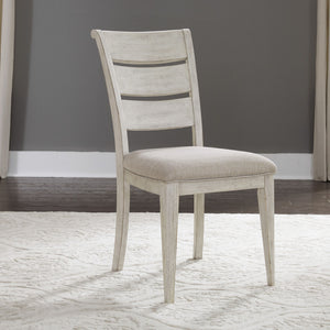 Farmhouse Reimagined - Ladder Back Upholstered Side Chair - Antique White / Chestnut Tops