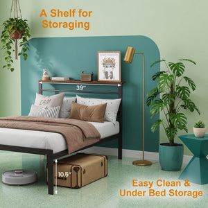 Platform Bed Frame With Charging Station & Headboard Shelves