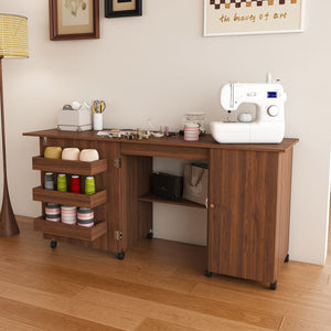 Foldable Sewing Table With Locking Casters
