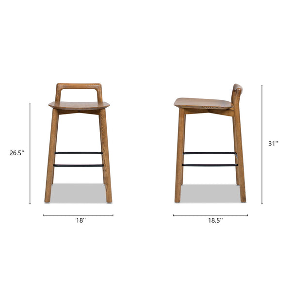 Sven - Modern Minimalist Low Back Counter Stool - Dark Brown Walnut