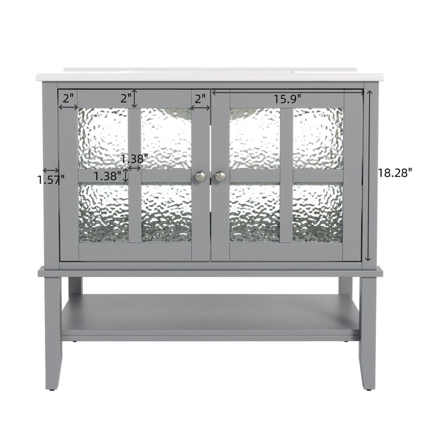 Bathroom Vanity With Ceramic Sink, Adjustable & Open Shelf