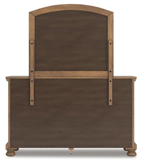 Feddinger - 5 Pc. - Queen Sleigh Storage Bed, Dresser, Mirror, Chest And Nightstand - Medium Brown