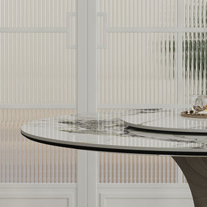 Round Dining Table With 6 Chairs Set - Silver