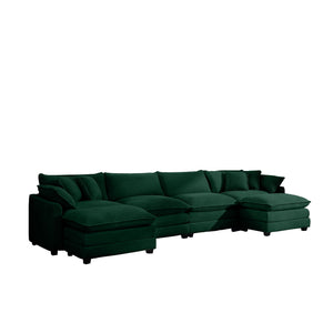 Modern Modular Cushion Sofa With Ottoman, Low Back, Deep Seating Sofa Set