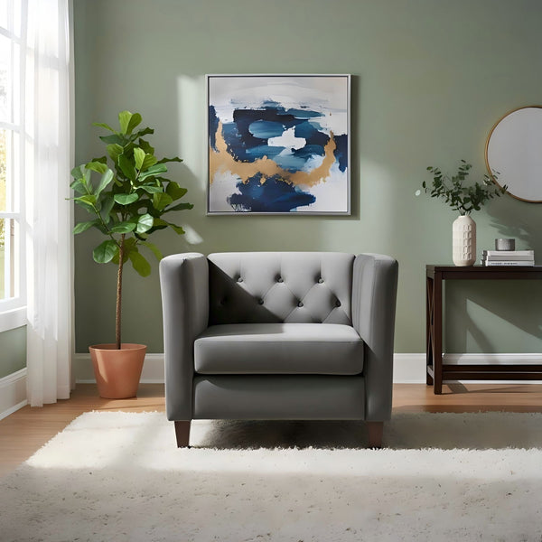 Button Tufted Accent Chair, Square Arms