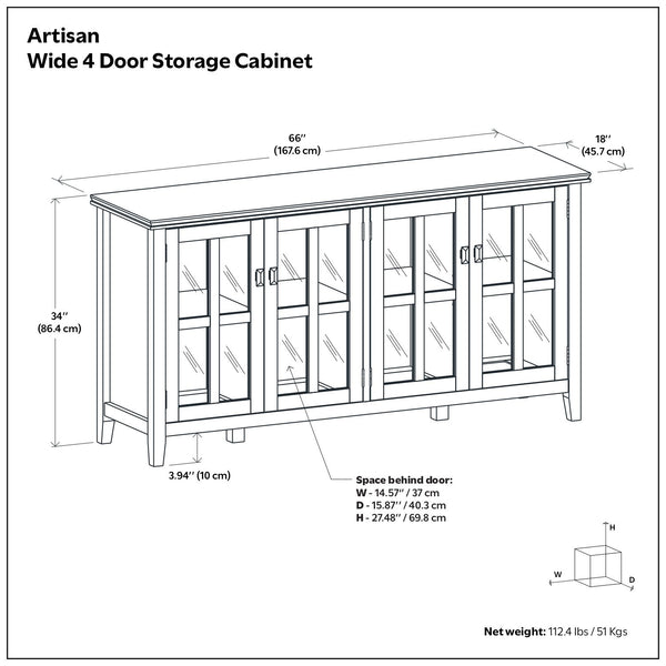 Artisan - Handcrafted Wide 4 Door Storage Cabinet