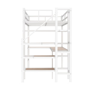 Loft Bed & L-Shaped Desk, Large Storage Space