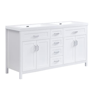 59.1" Minimalist Double Sink Bathroom Vanity With Top, Soft Close Doors & Drawers - White