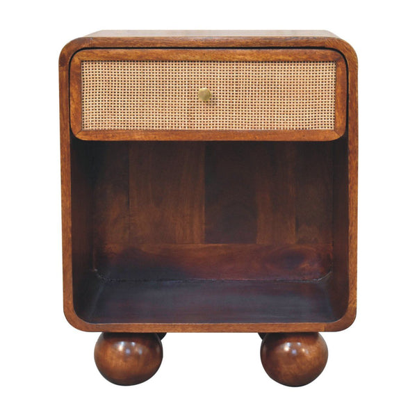 Open Woven Bedside Table, 1 Drawer - Chestnut