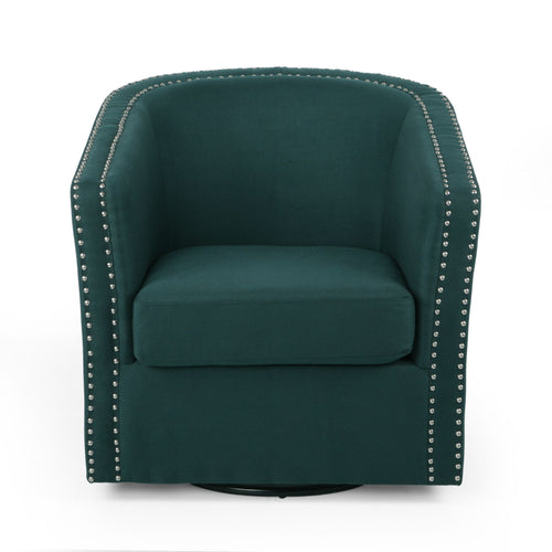 Modern Upholstered Swivel Club Chair With Nailhead Trim