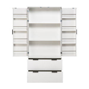 Fluted Kitchen Pantry Cabinet With 2 Large Drawers & 8 Door Spice Rack