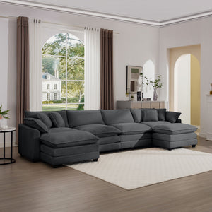 Modular Oversized Cushion Sofa With Ottoman, Low Back, Deep Seating Sofa Set