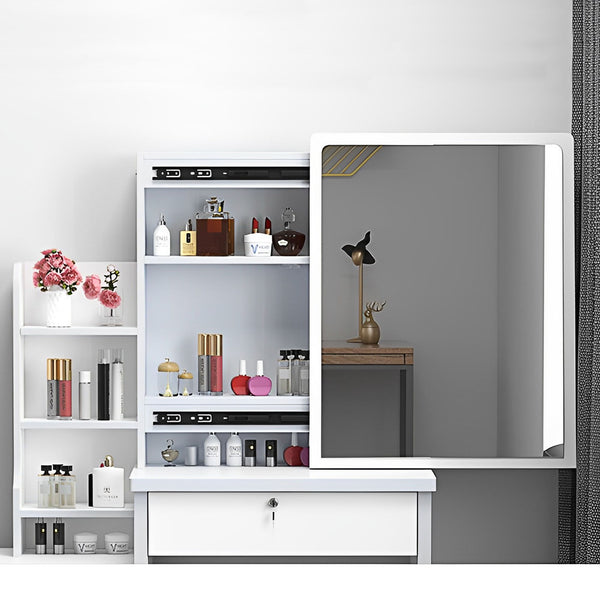 Vanity Desk With Mirror And Lights For Makeup And Chair Set With 3 Adjustable LED Lighting, 4 Drawers - White
