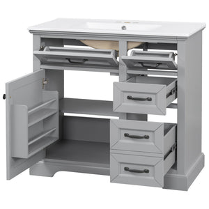 36" Bathroom Vanity With Sink, 2 Tip-Out Drawers, Soft Close Hinges
