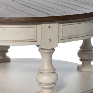 Morgan Creek - Round Cocktail Table - Antique White / Wirebrushed Tobacco Accents