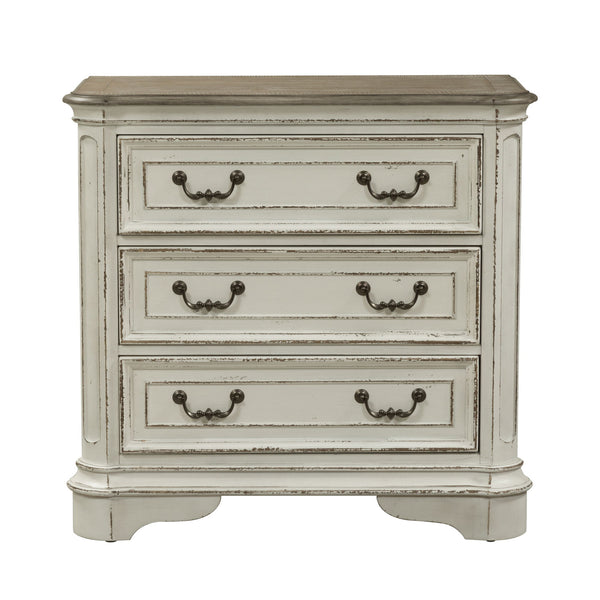 Magnolia Manor - 3 Drawer Bedside Chest With Charging Station - Antique White