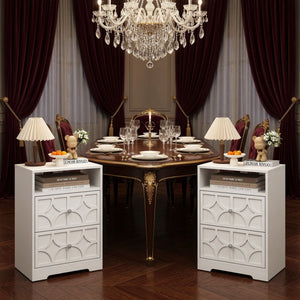 Nightstand With Diamond Carvings Handles, 2 Drawers & Charging Station