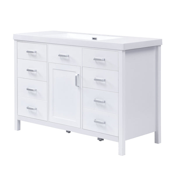 47.25" Modern Bathroom Vanity With Sink, Soft Close Single Door & 6 Drawers - White