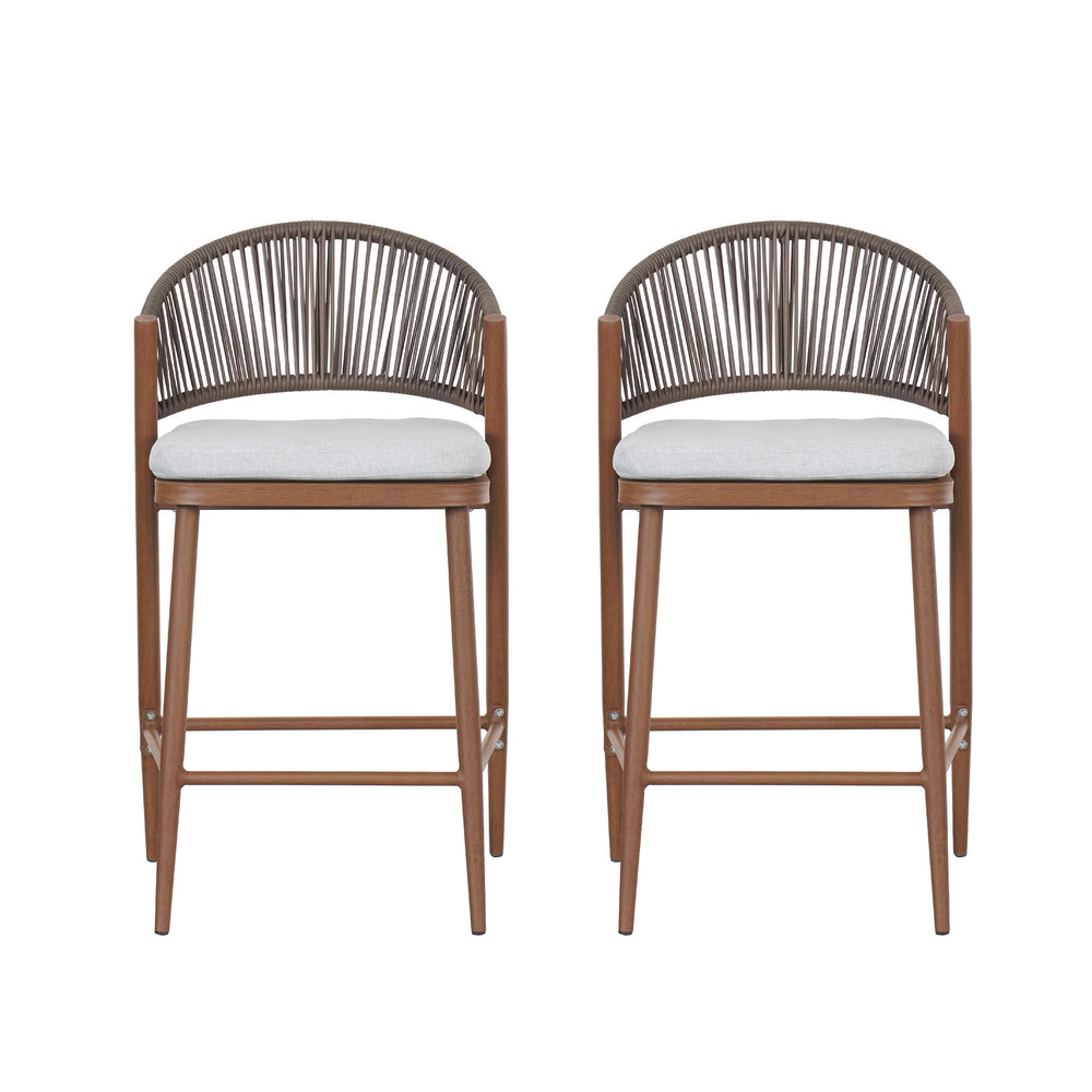 Outdoor 26" Counter Height Metal Frame Counter Stools With Scallop Shaped Backrest & Water Resistant Cushions