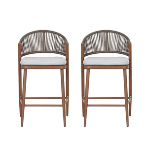 Outdoor 26" Counter Height Metal Frame Counter Stools With Scallop Shaped Backrest & Water Resistant Cushions