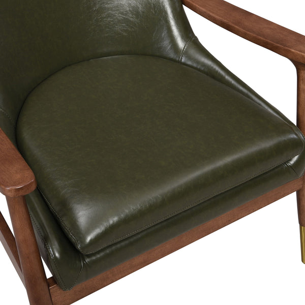 Mid - Century Accent Chair With Cushioned Seat, Brass Tipped Legs