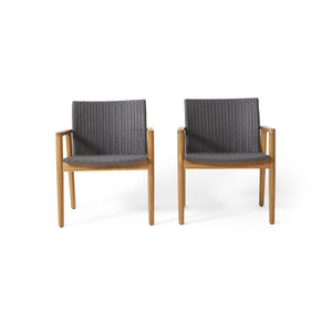 Tranquilize - Outdoor Wooden Club Chair With Woven Wicker Seat And Back (Set of 2) - Light Brown