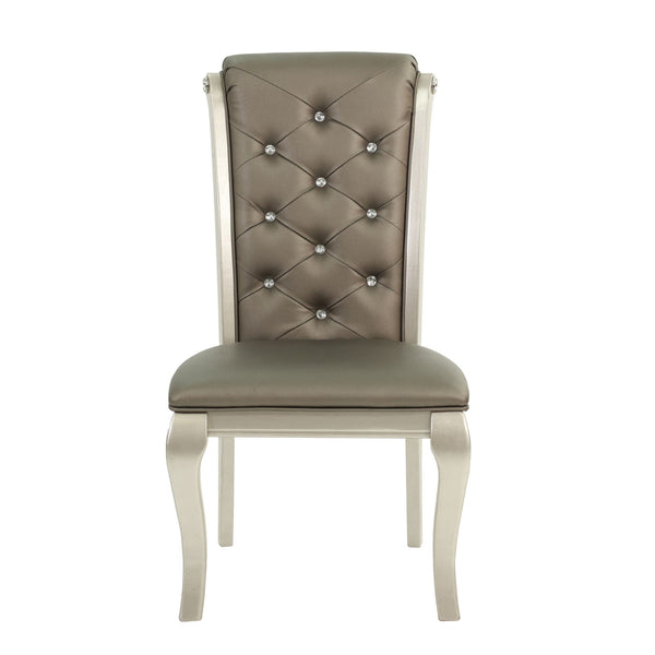 Rectangle Dining Table With Glass Top And 6 Tufted Back Chairs - Gray / Silver