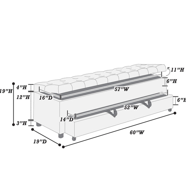 Storage Ottoman With Tufted Seat And Underseat Drawer
