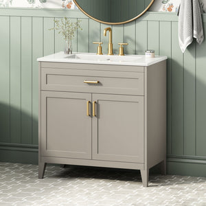 30" Bathroom Vanity With Sink Top, Soft Close Double Doors & Tip Out Drawer, Adjustable Interior Shelf, Door Mounted Organizers - Beige