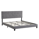 King Size Upholstered Platform Bed Frame With Button Tufted Fabric Headboard, No Box Spring Needed, Wood Slat Support