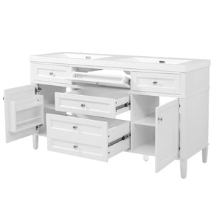 Bathroom Vanity With Double Sink, 3 Drawers, 2 Doors, Adjustable Shelves, Freestanding - White