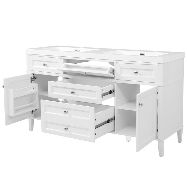 Bathroom Vanity With Double Sink, 3 Drawers, 2 Doors, Adjustable Shelves, Freestanding - White