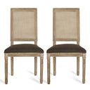 French Country Dining Chair With Rectangular Cane Backrest And Smooth Upholstered Seating