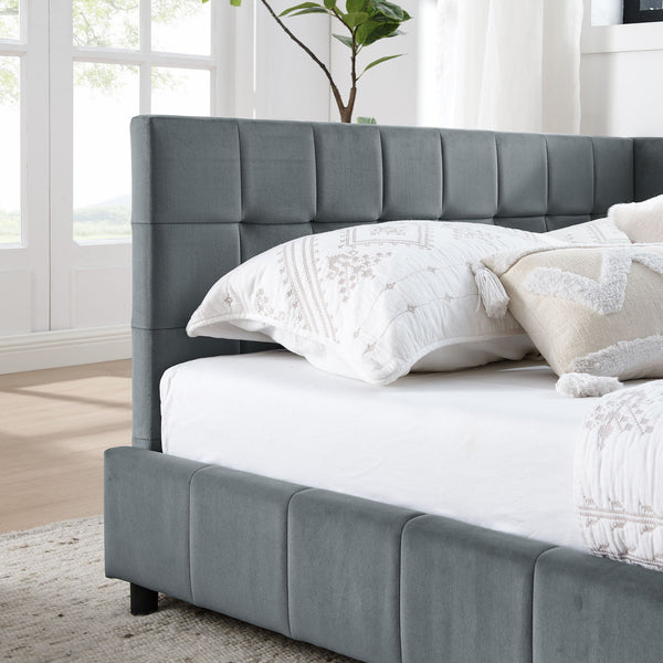 Elegant Storage Upholstered Tufted Bed Frame With Backrest And Armrests