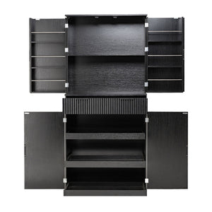 Fluted Kitchen Pantry Cabinet With 3 Keyboard Drawers & 6 Door Shelves Adjustable