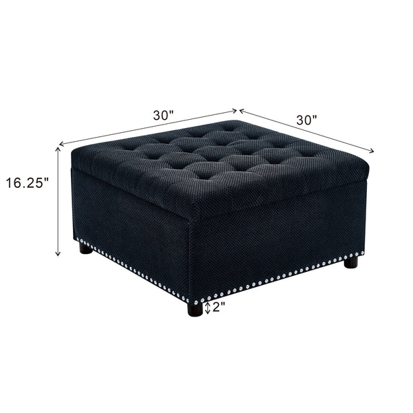 Square Tufted Storage Ottoman With Nailhead Trim