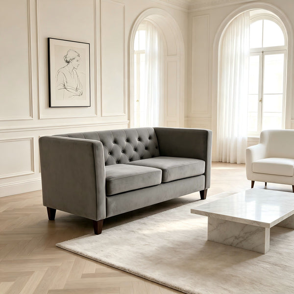 Button Tufted Loveseat, 2 Seater With Square Arm Couch For Living Room