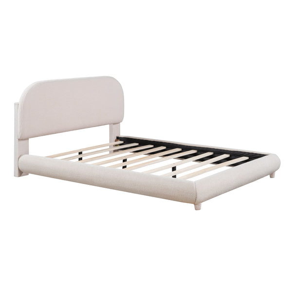 Upholstered Platform Bed With Thick Solid Frame And Stylish Curve-Shaped Design