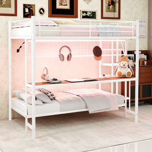 Bunk Bed With Built In Desk And LED Lighting