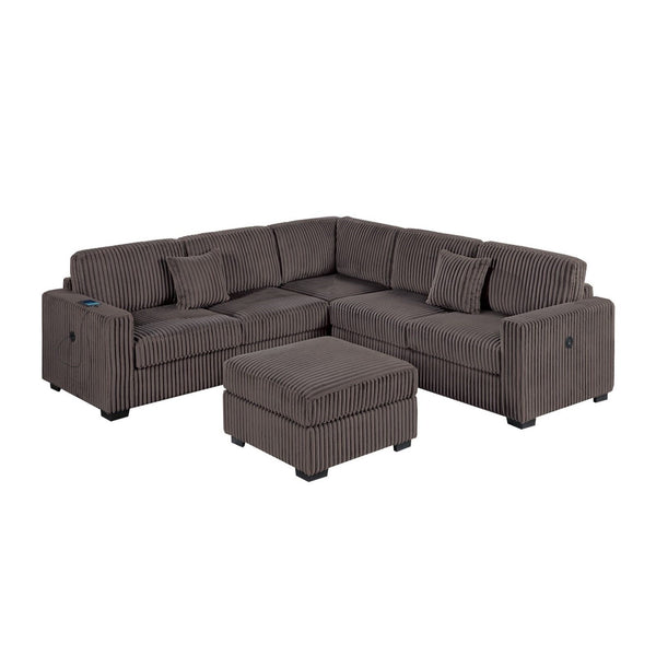 Upholstered L - Shaped 4 Piece Sectional Set With USB, Cocktail Ottoman