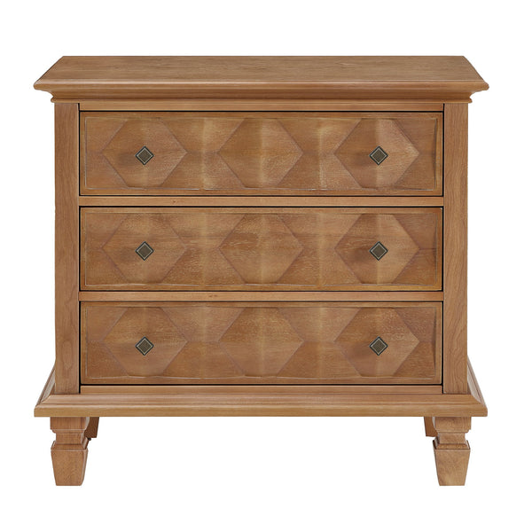 Nightstand With Charging Station, 3 Drawer Bedside Table - Natural Wood