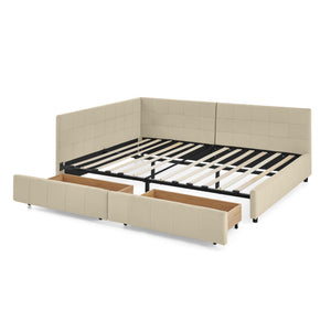 Upholstered Storage Tufted Bed Frame With Backrest And Armrests