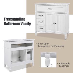 Bathroom Vanity With Sink, 2 Door Storage With Soft Closing Hinges - White