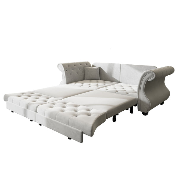 Oversized Chesterfield Pull Out Sofa Bed, Roll Arm Couch With Flower Tufting For Living Room