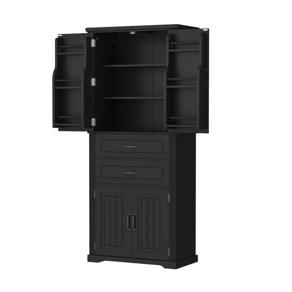 Storage Cabinet With Adjustable Shelves, 2 Drawers, Doors