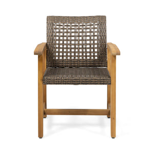 7 Piece Patio Dining Set, Slatted Table & 6 Chairs For Patio Garden - Mocha / Teak