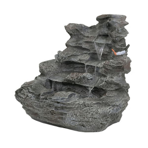 Concrete Rock Waterfall Fountain With LED Lights, Outdoor Garden Decor
