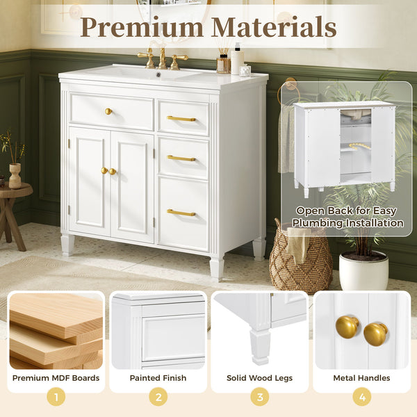 2 Piece Freestanding Bathroom Vanity Set With Sink Top, Reversible Dual Layout