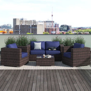 Wicker Seating Group Set With Table And Cushions