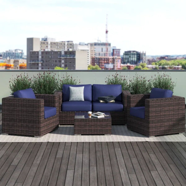 Wicker Seating Group Set With Table And Cushions